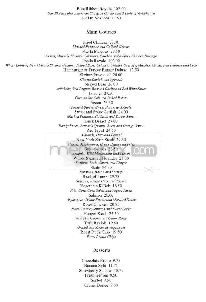 Blue Ribbon - New York, NY menu_pic