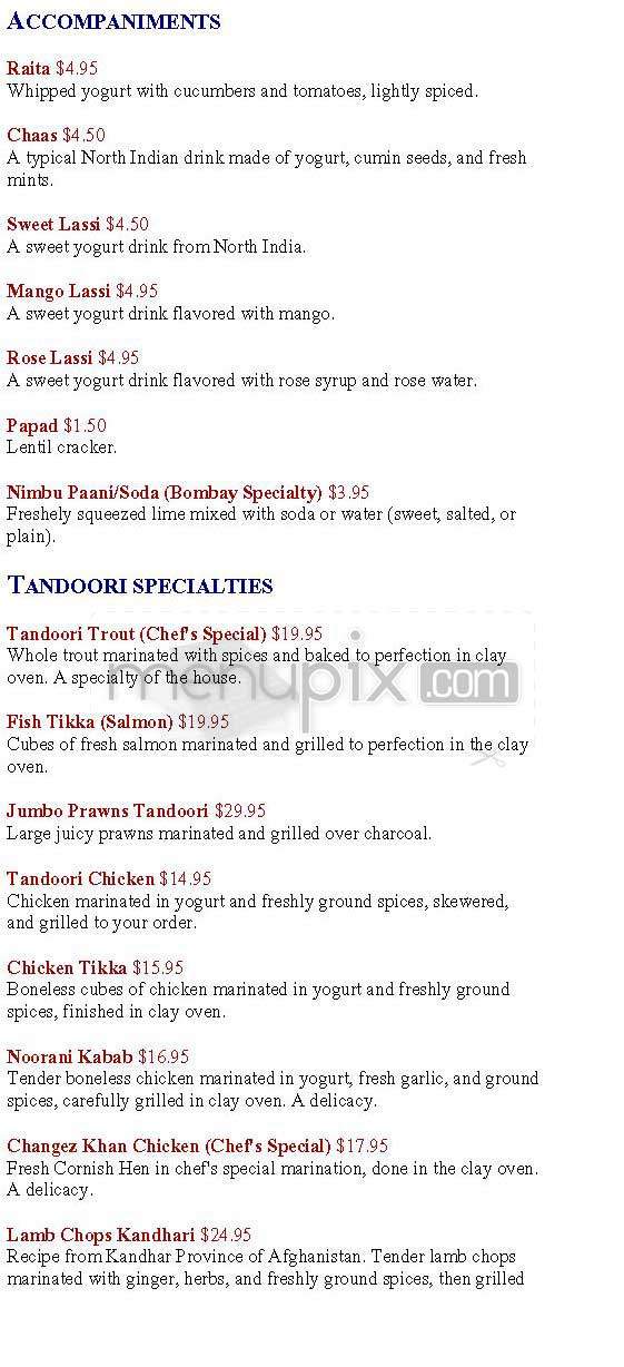 Bombay Palace - New York, NY menu_pic
