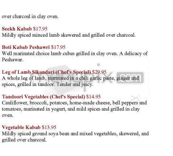 Bombay Palace - New York, NY menu_pic