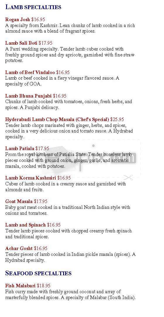 Bombay Palace - New York, NY menu_pic