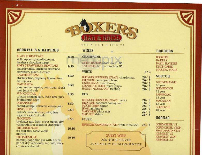 Boxers Bar & Grill - New York, NY menu_pic