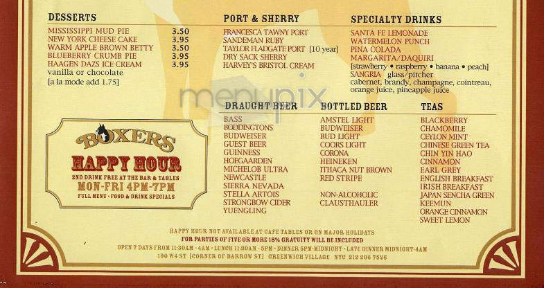 Boxers Bar & Grill - New York, NY menu_pic