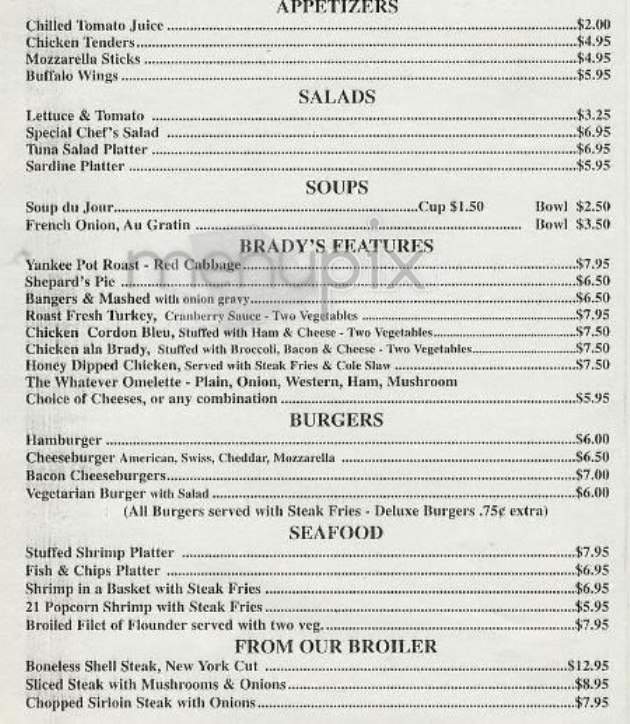 Brady's Tavern - New York, NY menu_pic