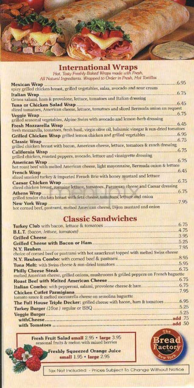 The Bread Factory - New York, NY menu_pic