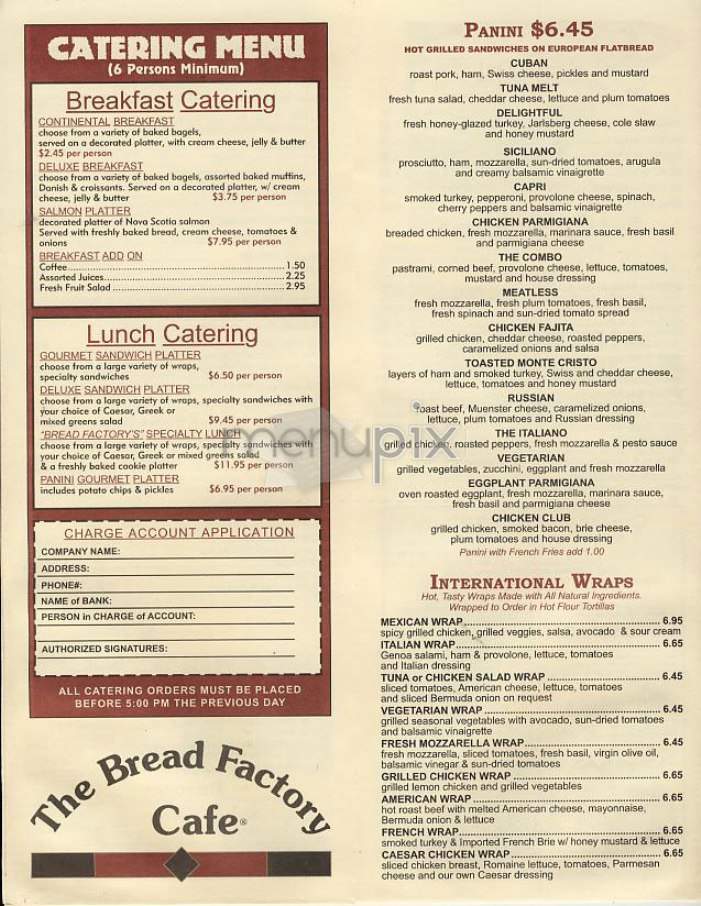 Bread Factory Cafe - New York, NY menu_pic