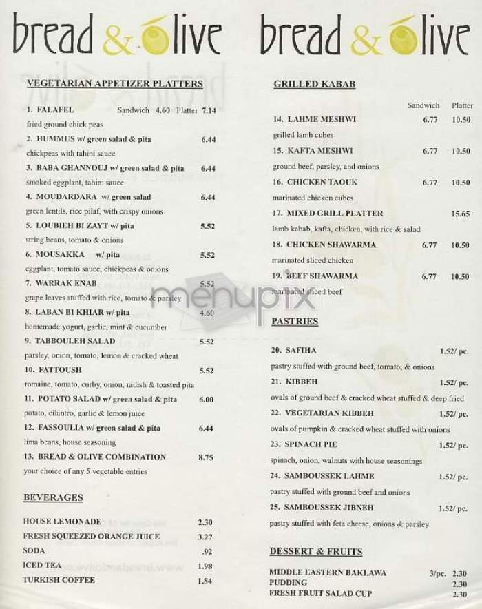 Bread & Olive - New York, NY menu_pic