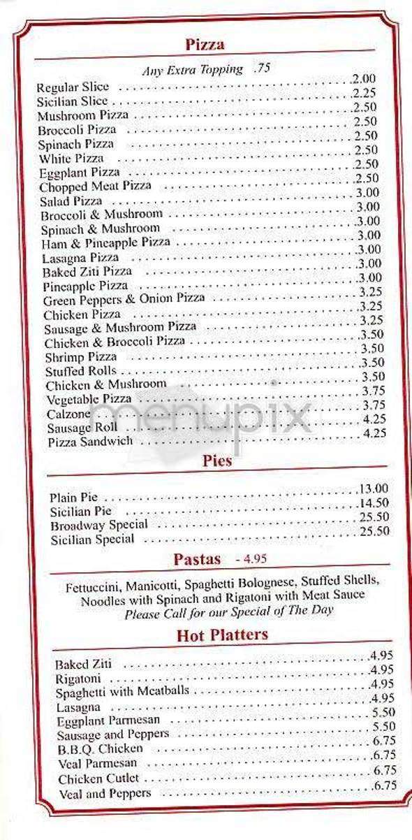 Broadway Pizza & Rest. - New York, NY menu_pic