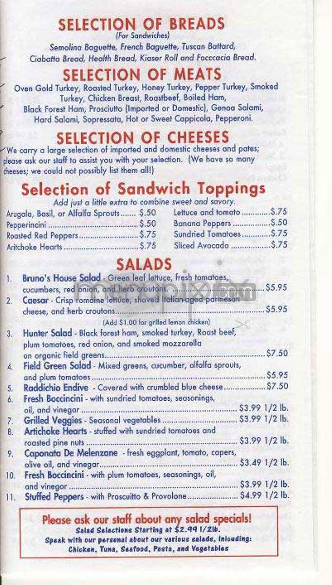 Bruno's Catering & Cafe - New York, NY menu_pic