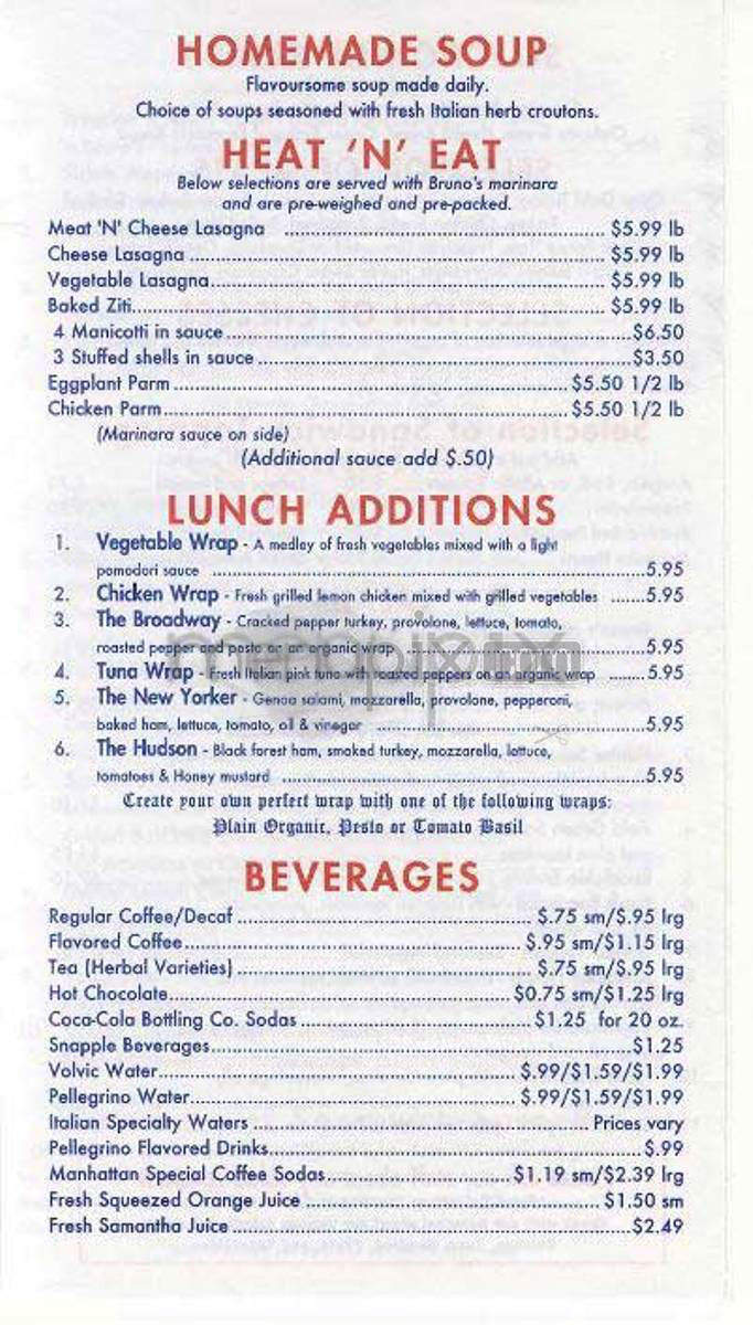 Bruno's Catering & Cafe - New York, NY menu_pic