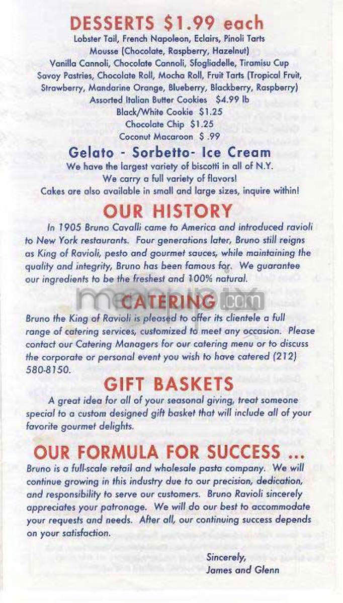 Bruno's Catering & Cafe - New York, NY menu_pic