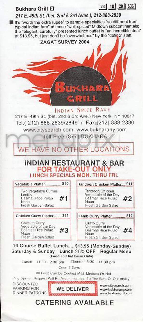 Bukhara Grill - New York, NY menu_pic