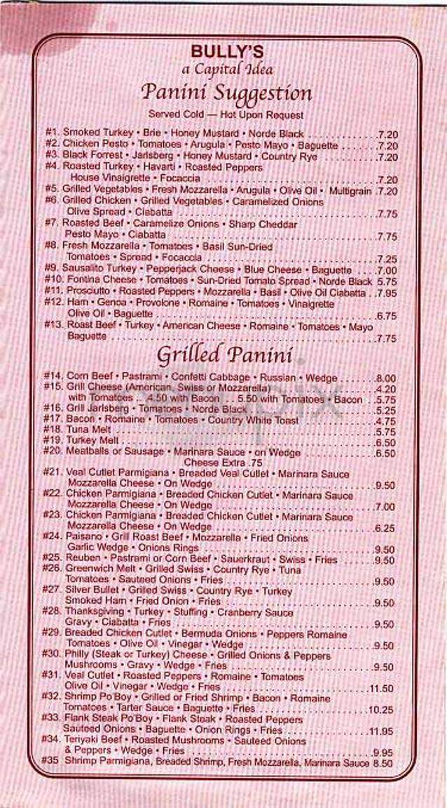 Bully's - New York, NY menu_pic
