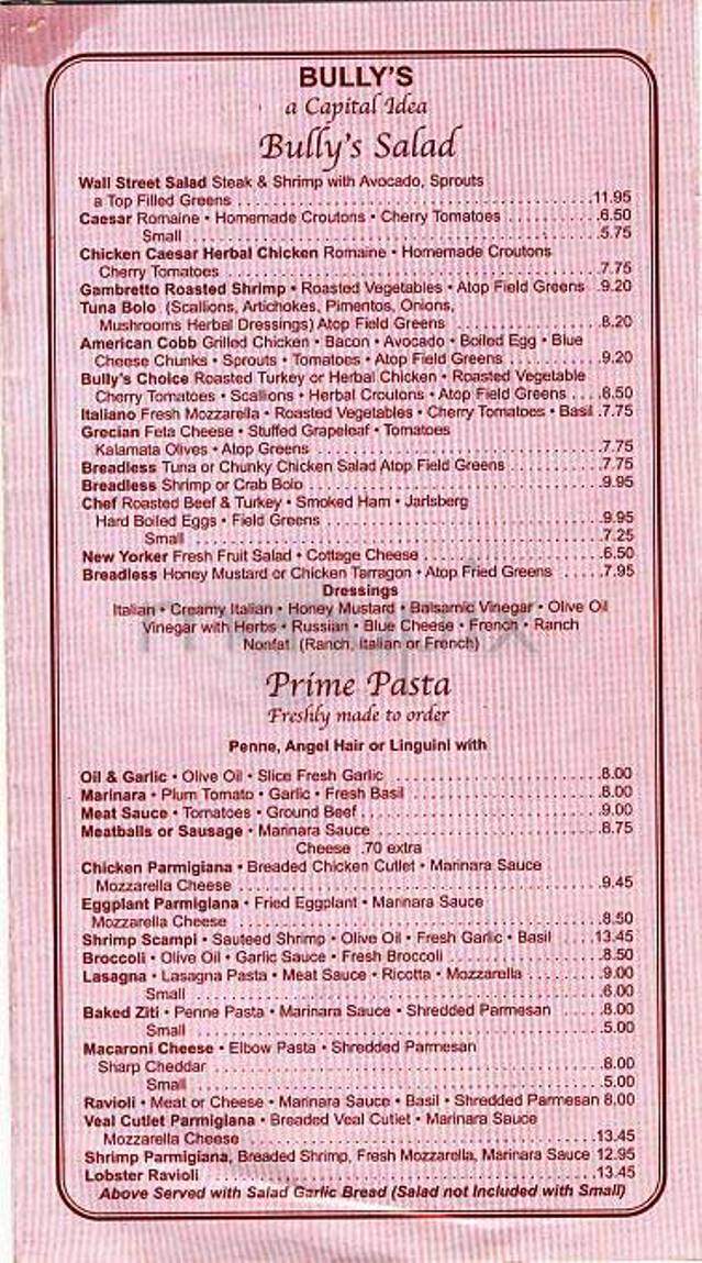 Bully's - New York, NY menu_pic