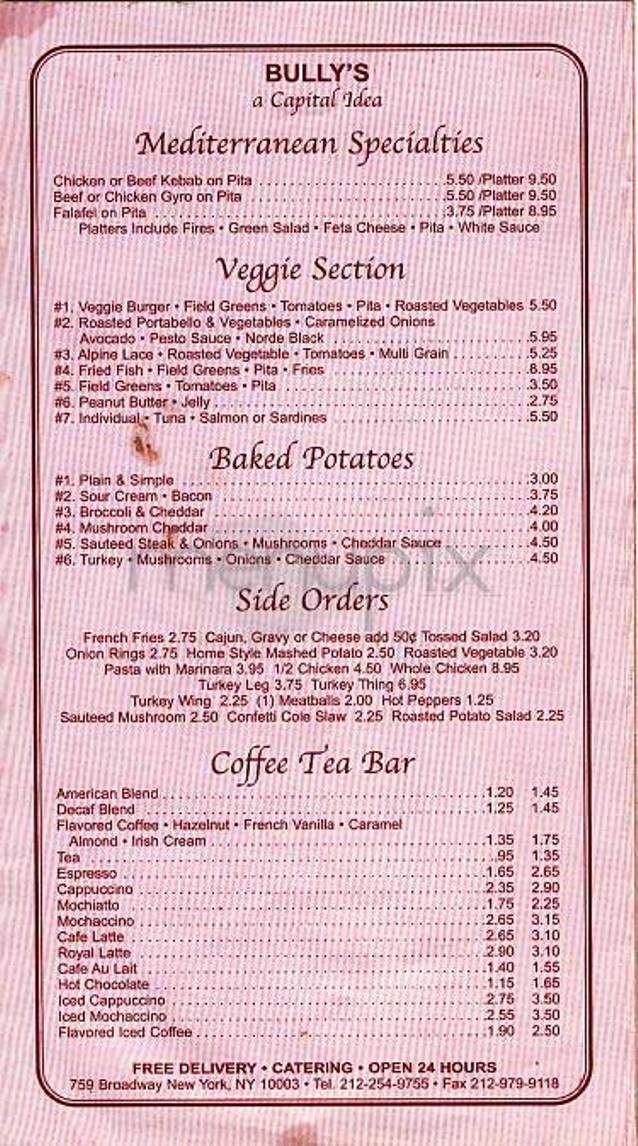 Bully's - New York, NY menu_pic