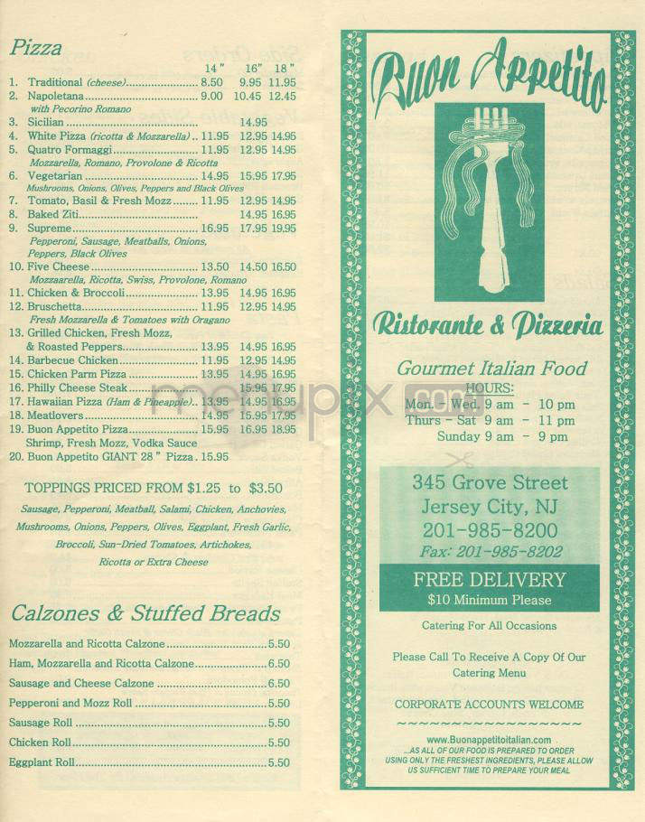 Buon Appetito Ristorante & Pizzeria - Jersey City, NJ menu_pic