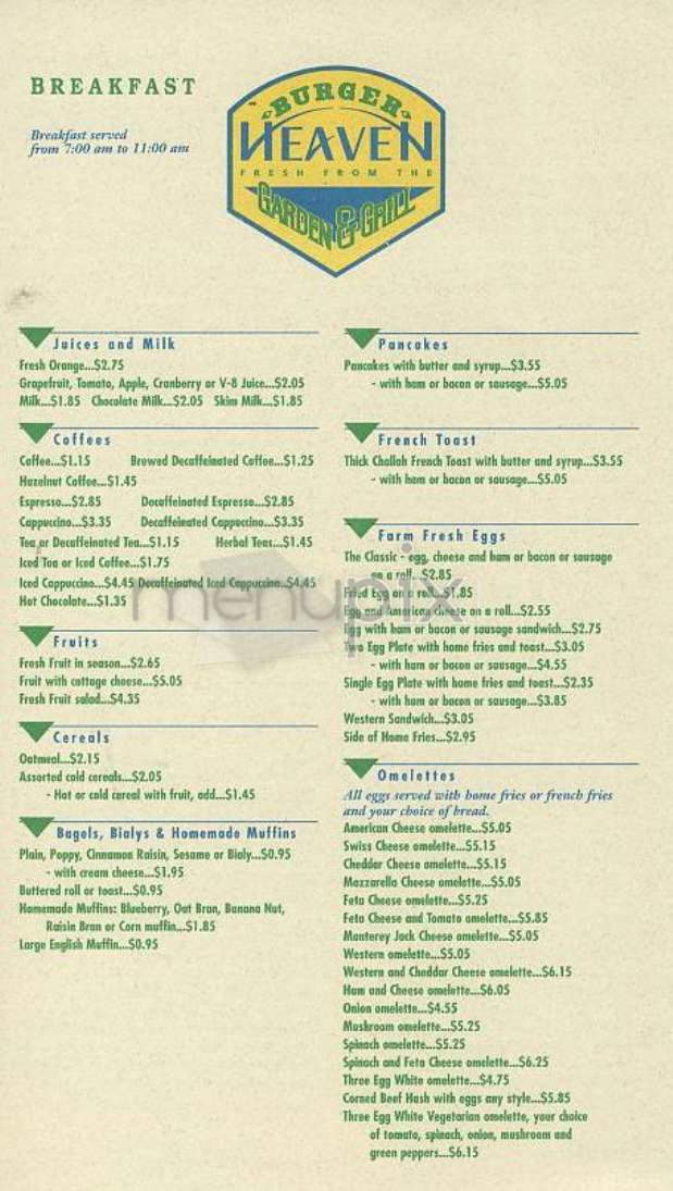 Burger Heaven - New York, NY menu_pic
