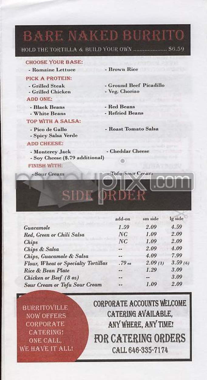 Burritoville - New York, NY menu_pic