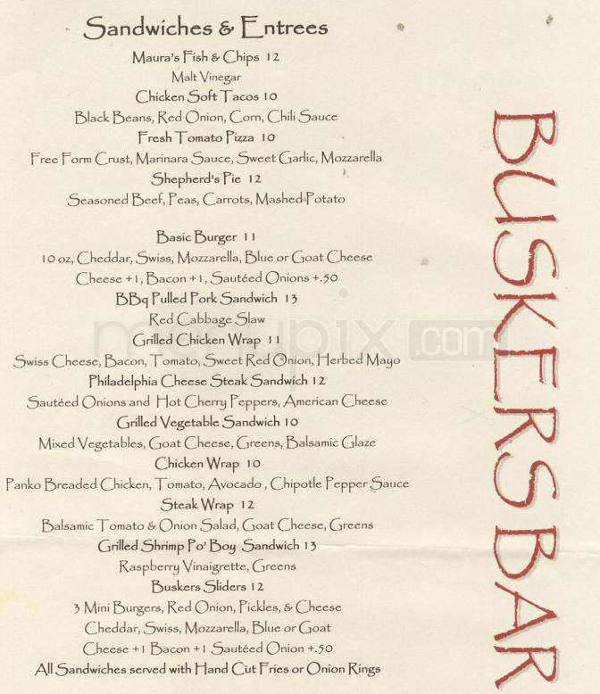 Buskers Bar & Grill - Hoboken, NJ menu_pic