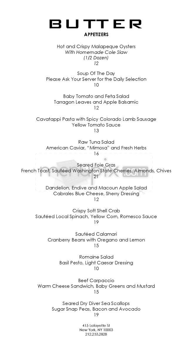 Butter - New York, NY menu_pic