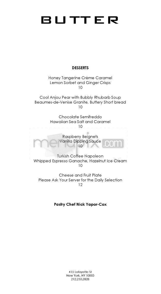 Butter - New York, NY menu_pic