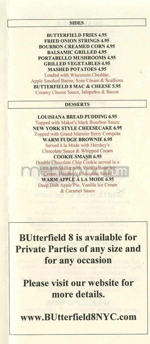 Butterfield 8 - New York, NY menu_pic