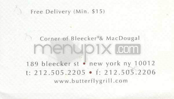 Butterfly Grill - New York, NY menu_pic