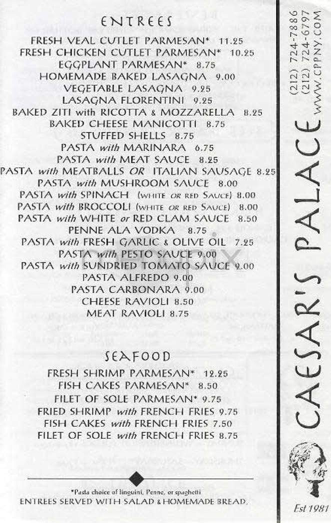 Caesar's Palace Pizza - New York, NY menu_pic