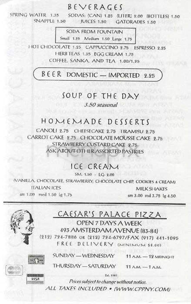 Caesar's Palace Pizza - New York, NY menu_pic