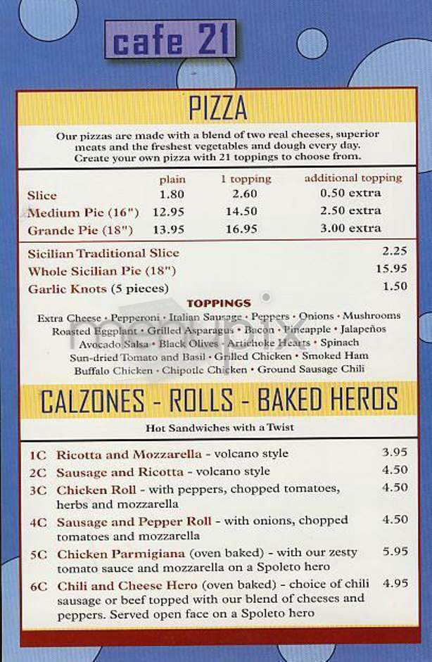 Cafe 21 - New York, NY menu_pic