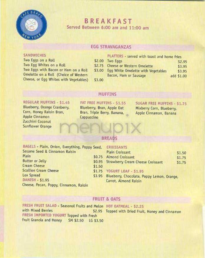 Cafe Bravo - New York, NY menu_pic