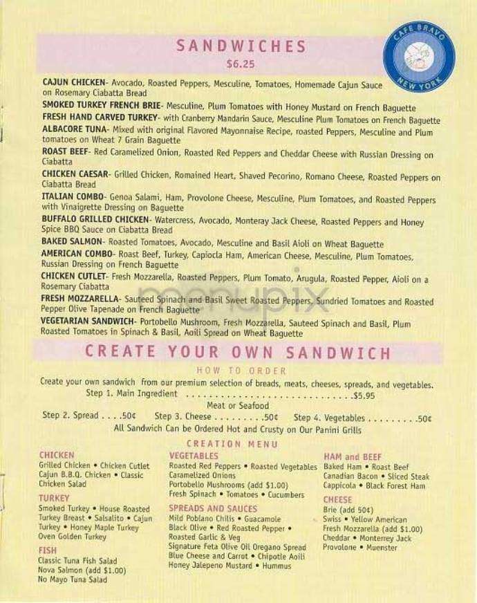 Cafe Bravo - New York, NY menu_pic