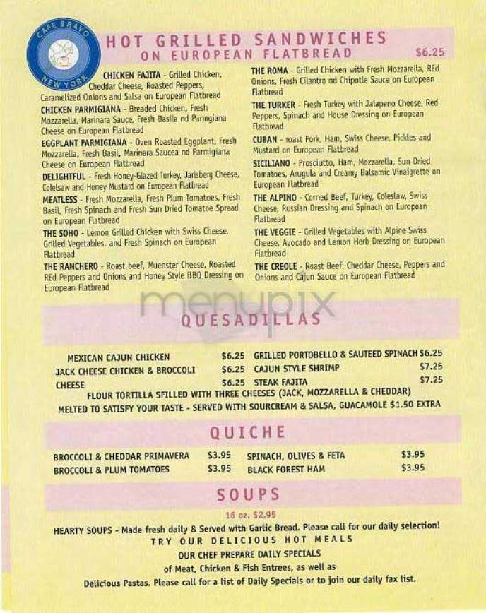 Cafe Bravo - New York, NY menu_pic