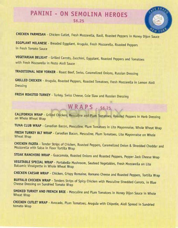 Cafe Bravo - New York, NY menu_pic