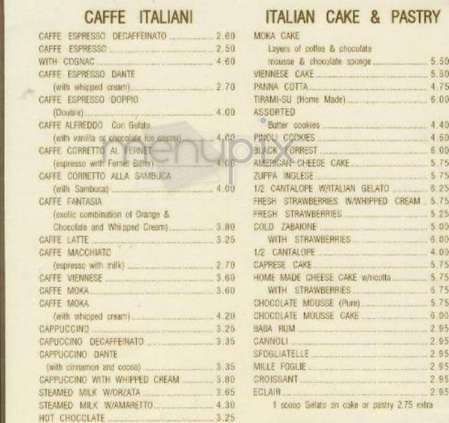 Caffe Dante - New York, NY menu_pic