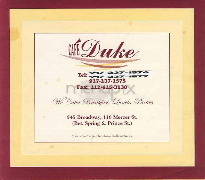 Cafe Duke - New York, NY menu_pic