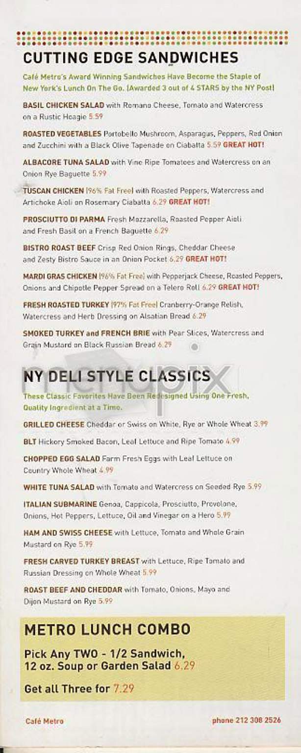 Cafe Metro - New York, NY menu_pic