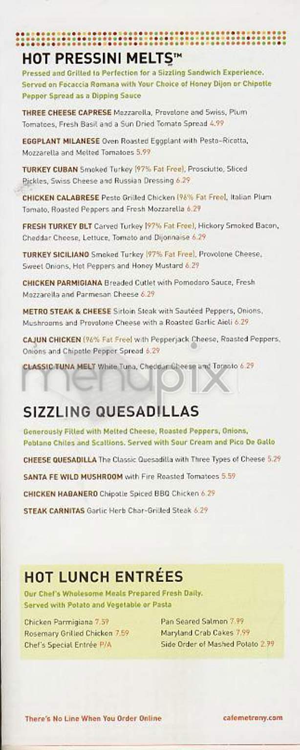 Cafe Metro - New York, NY menu_pic