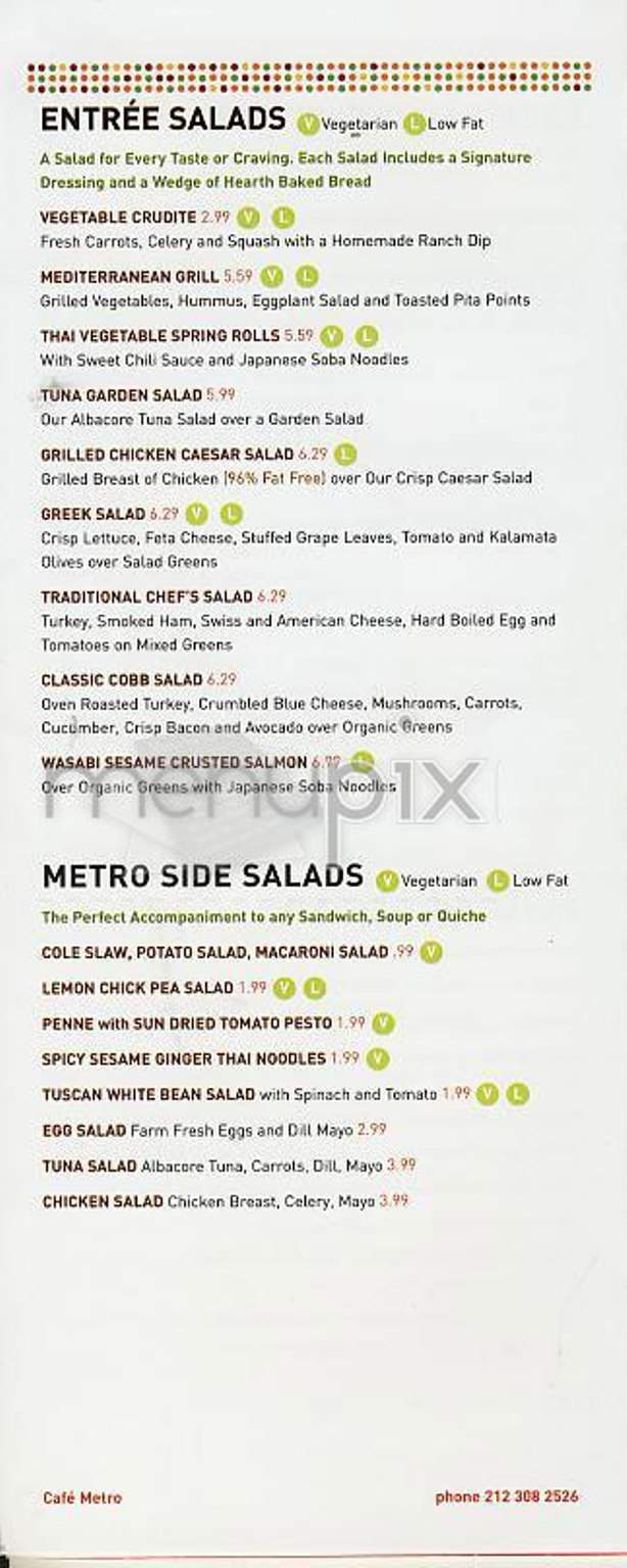 Cafe Metro - New York, NY menu_pic