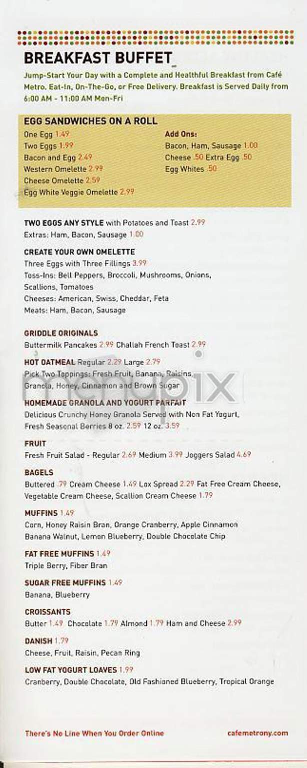 Cafe Metro - New York, NY menu_pic