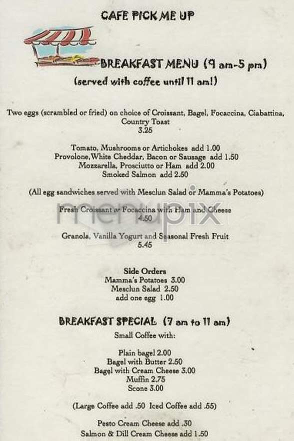 Cafe Pick Me Up - New York, NY menu_pic