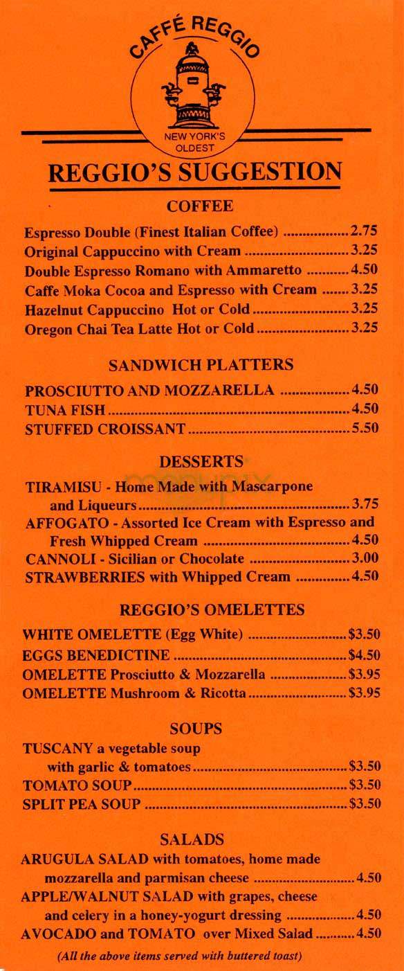 Caffe Reggio - New York, NY menu_pic