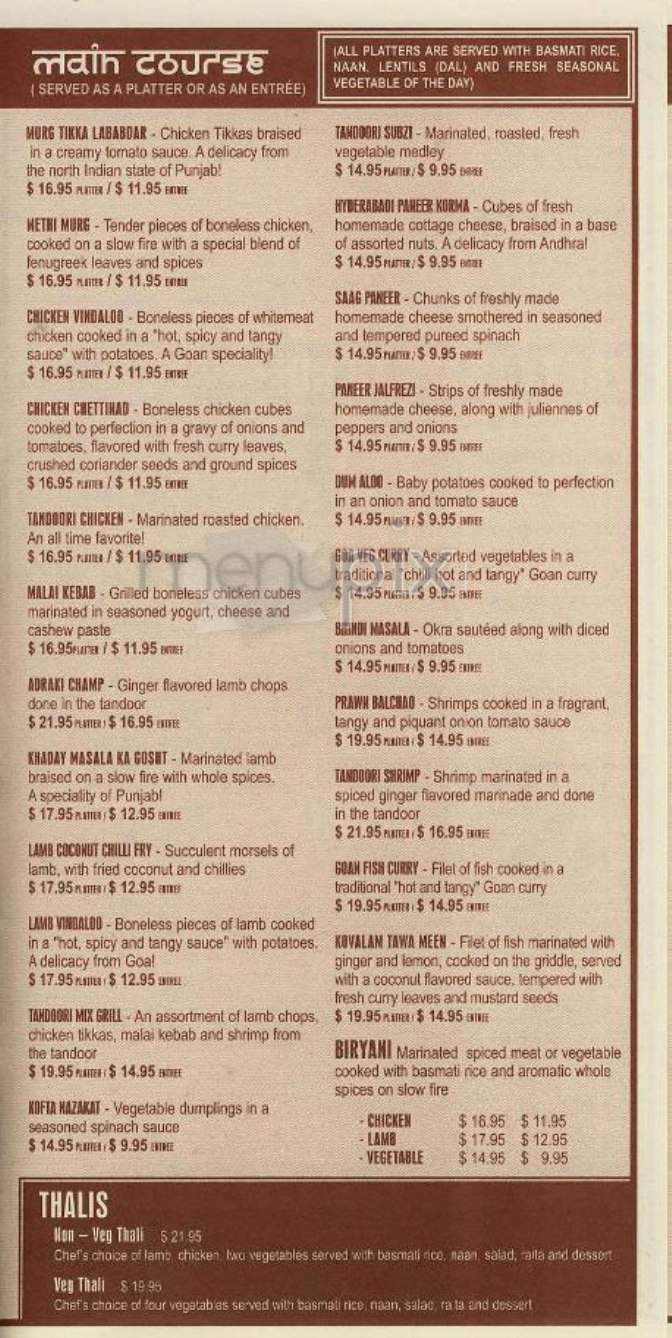 Cafe Spice - New York, NY menu_pic