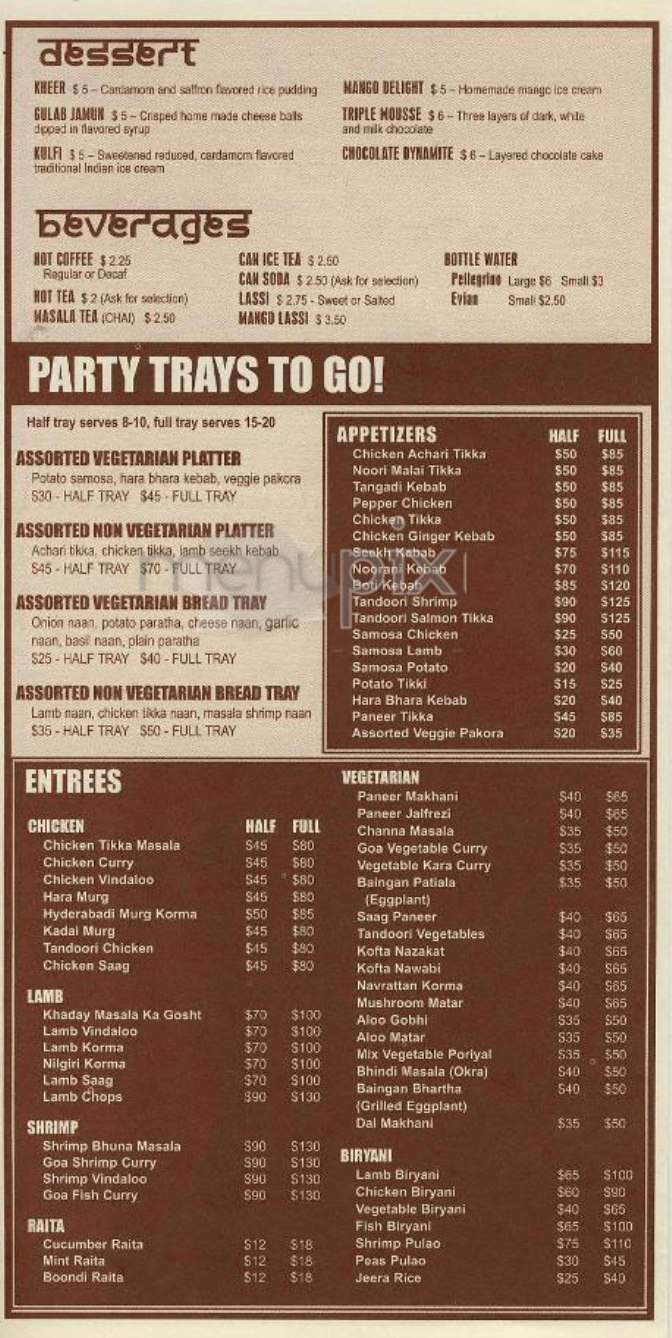 Cafe Spice - New York, NY menu_pic