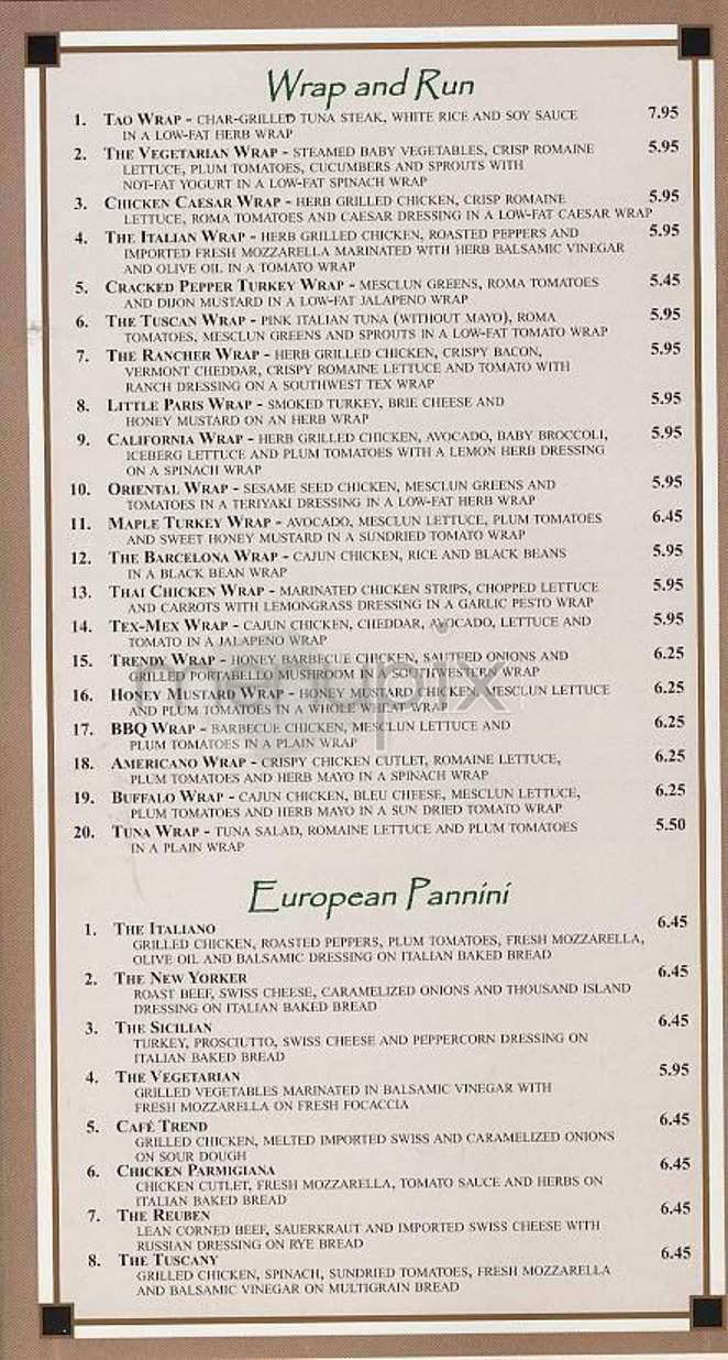 Cafe Trend - New York, NY menu_pic