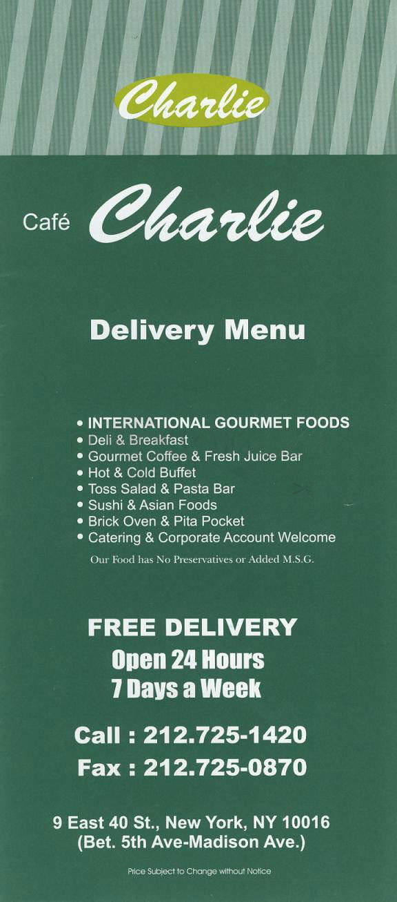 Cafe Charlie's - New York, NY menu_pic