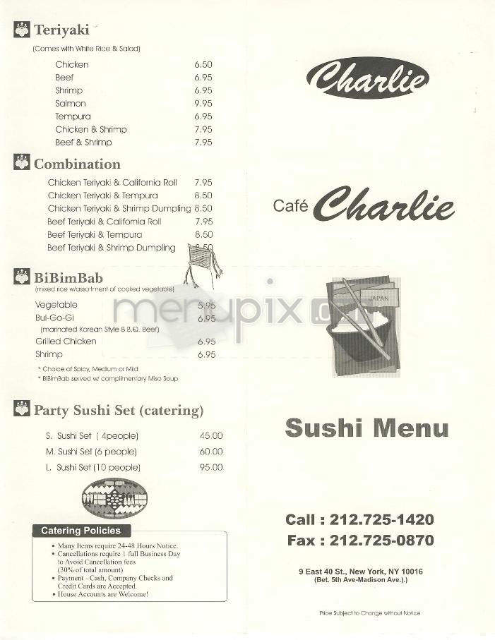 Cafe Charlie's - New York, NY menu_pic