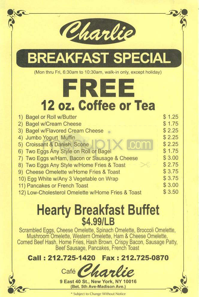 Cafe Charlie's - New York, NY menu_pic