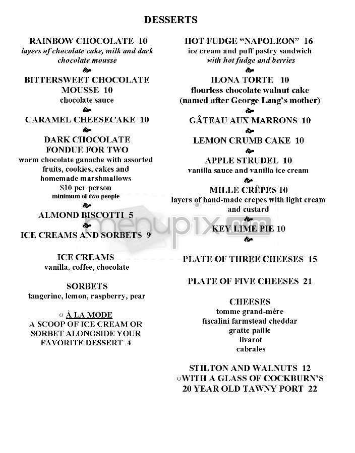 Cafe Des Artistes - New York, NY menu_pic