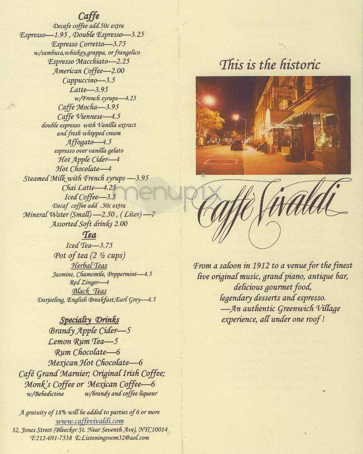 Caffe Vivaldi - New York, NY menu_pic