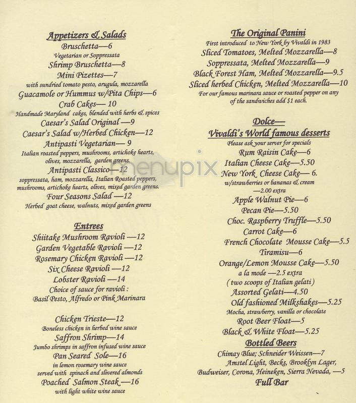 Caffe Vivaldi - New York, NY menu_pic